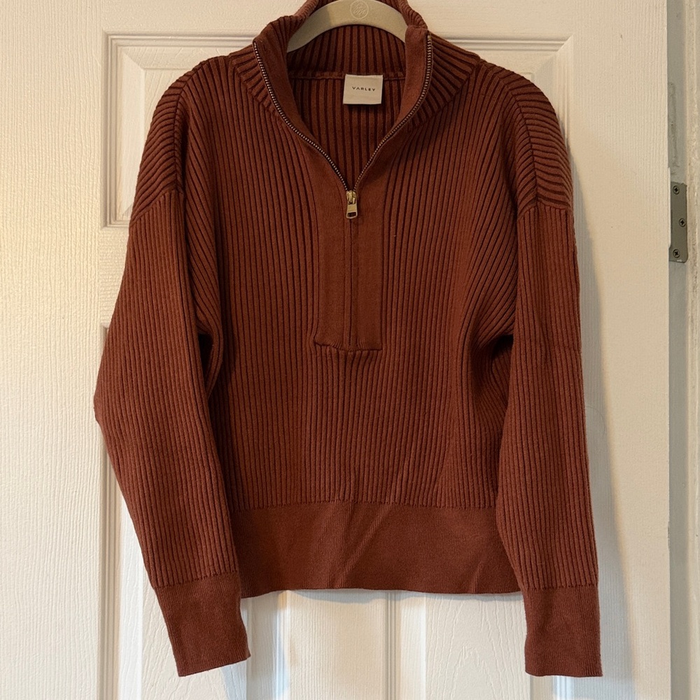 Varley Ribbed Half-Zip Sweater in Rust